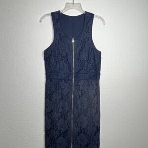 Donna Morgan Stunning Silk Lace Zip Navy Mini Shift Dress Sz 6